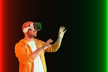 Enter the virtual world with vr glasses. interesting tech graphics.