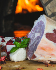 Traditional Italian pizza products Neapolitan style pizza baked in wooden oven