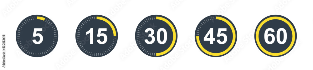 Poster timers icon set. stopwatch, timer icons set. timer and stopwatch icons. countdown timer collection. 