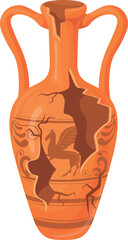 Archeologic artefact. Cracked greek amphora. Broken ancient ceramic - obrazy, fototapety, plakaty