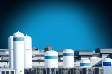 H2 Hydrogen clear energy,
Ecological future Alternative concept Environmental technology 
Fuel storage tanks, Blue background
