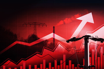 concept of the energy crisis and the increasing demand for electricity and gas
energy industry with red background and charts and of power line, prices rise