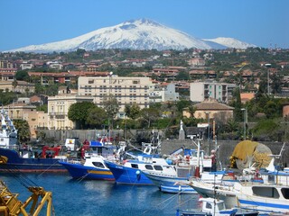 Italy, Sicily: View of Etna Volcano from the sea of Catania.