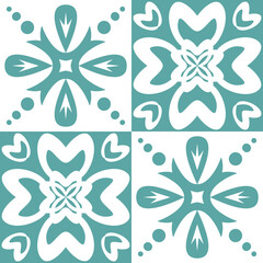 Ceramic tile Portuguese Azulejo style, interior decoration and textile seamless pattern