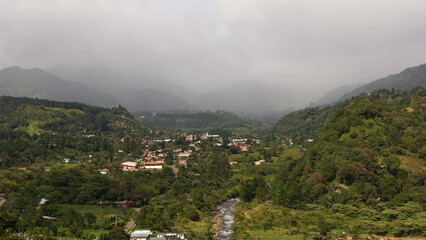 Fototapeta na wymiar Town of Boquete in the Chiriqui province, western Panama, shown on an overcast day.
