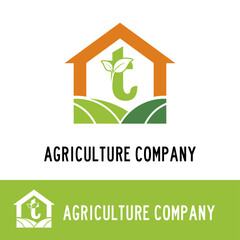 Initial t letter with land, leaves and house icon for Agriculture Farm house company logo concept idea