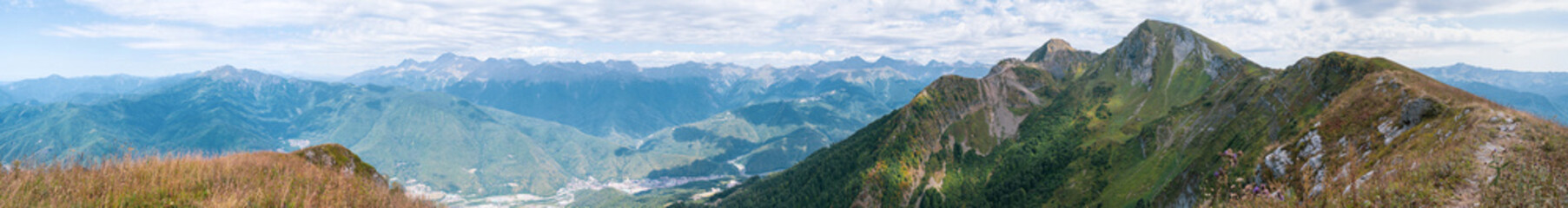 Alpine Meadows Trail, Krasnaya Polyana Resort. Alpine Meadows Walking Route. Aerial view of the...