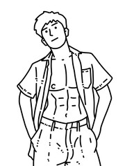 black and white of cute man cartoon for coloring