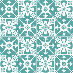 Pastel mint Azulejo design for ceramic tiles and wall design, traditional spanish background white blue