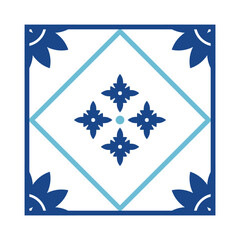 Square with geometric ornaments. Blue tile.