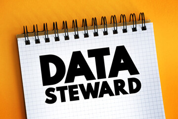 Data steward - oversight or data governance role within an organization, text concept on notepad