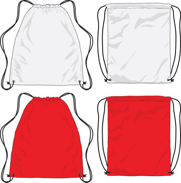 BLANK DRAWSTRING BAG BACKPACK  FLAT SKETCH TEMPLATE
