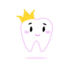 Tooth Fairy with crown. Pink Fairy Tooth. Cute princess for health care. Baby Character for dentistry