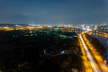 Fototapeta na wymiar Night high angle view of the Shilin District cityscape