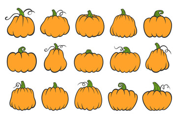 Hand drawn cartoon Pumpkins. Halloween pumpkin collection