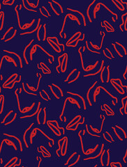 Naklejka premium Abstract Hand Drawing People Women Faces Silhouettes Seamless Vector Pattern Isolated Background