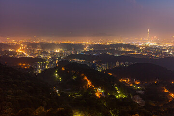 Twilight aerial view of the Neihu District cityscape from Bishanyan