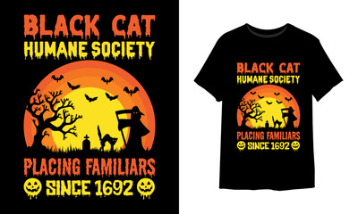 Black cat humane society placing Familiars since 1692   Halloween T-Shirt Design