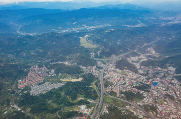 Foggy aerial view of the Taipei cityscape