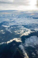 Fototapeta premium Aerial view of the clouds and mountain landscape over Taipei