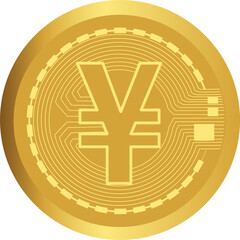 Obraz premium Chinese Yuan or Japanese Yen digital gold coin PNG front view. Currency exchange, financial investment and banking.