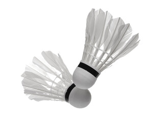 Badminton balls in fly isolated on white