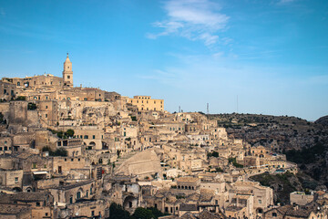 Fototapeta na wymiar Sassi di Matera in Italy observed during a cloudy summer day