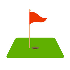 golf hole with flag flat vector illustration cartoon style logo icon clipart