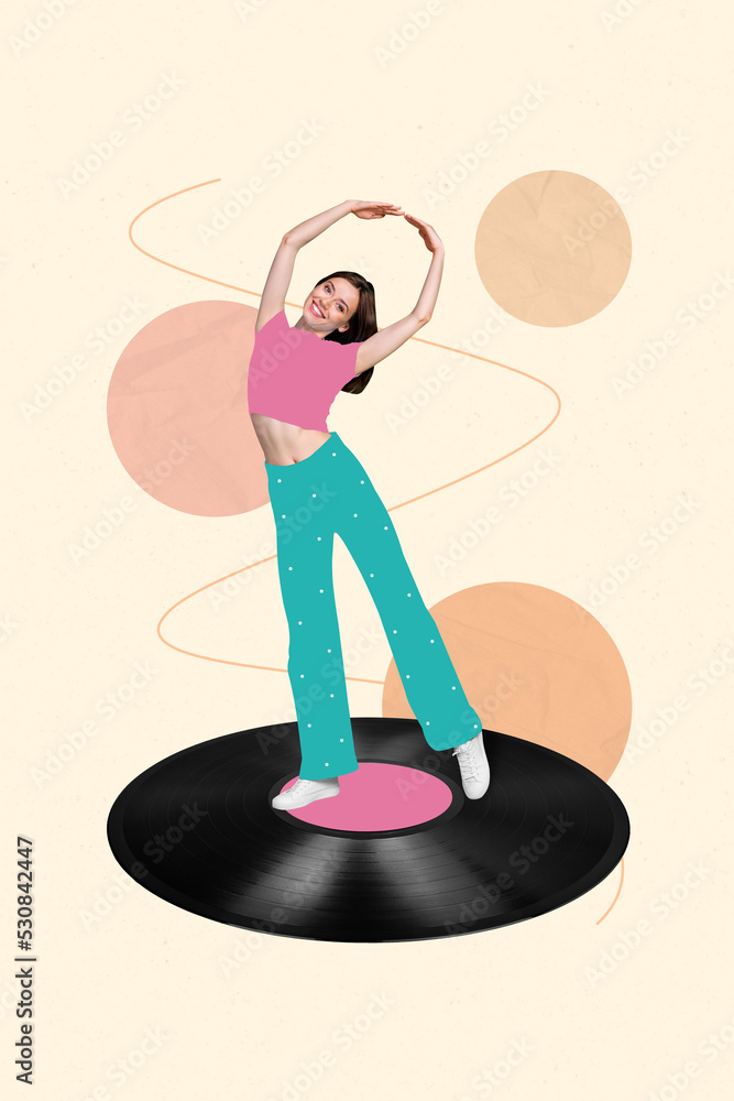 Wall mural vertical creative collage image of elegant adorable fooling happy funny woman young student dance ba