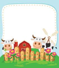 Fototapeta premium Empty banner template with farm cow illustration