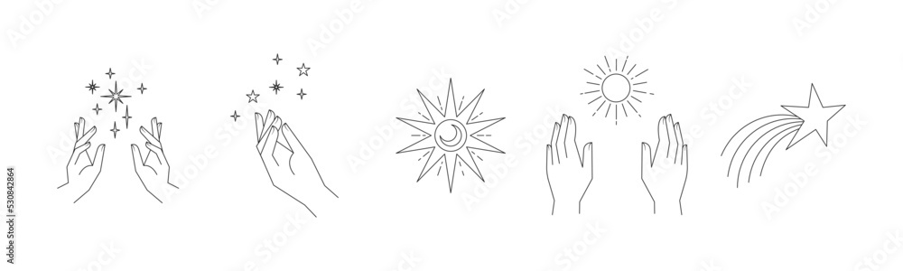Canvas Prints aesthetic hands and cosmic and celestial elements. universal cosmos related icons. linear vector ill
