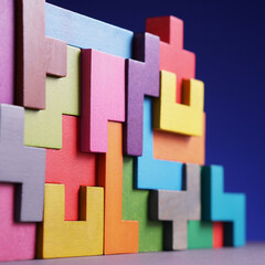 Geometric blocks on blue background..