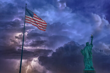 Statue of liberty New york city usa on storm background