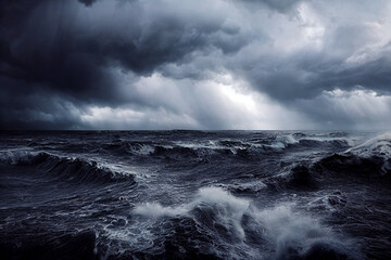 Obraz premium Big storms cause tornadoes in the ocean. 3D Illustration.climate changes concpet