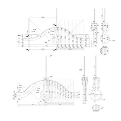 Detailed architectural fronton plan of a multistory building Vector blueprint. 