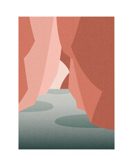 Abstract mountain landscape, nature environment, coast biome, desert dunes in flat art style.