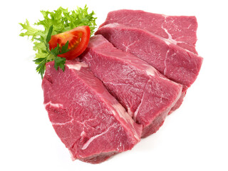 Rohe Steaks aus der Rinderhüfte - Steaks Freigestellt auf weiß