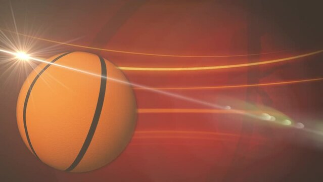 Animation of glowing basket ball over dark background