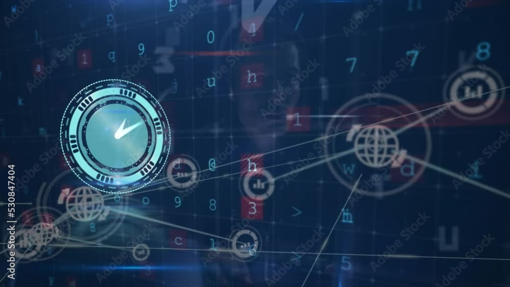 Poster animation of clock ticking over virus warning text and network of connections