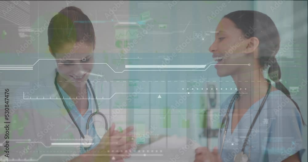 Poster animation of statistics and data processing over diverse doctors