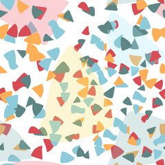 Set of 2 terrazzo seamless patterns in bright and delicate orange, blue, red and pink colours Childish abstract triangle vector illustration for wrapping paper, textile 