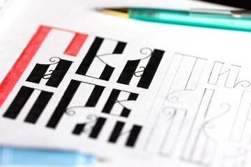 Hand lettering in ancient Russian style with traditional colors - ancient . The inscription translates as "speak correctly". it is written with errors on purpose.