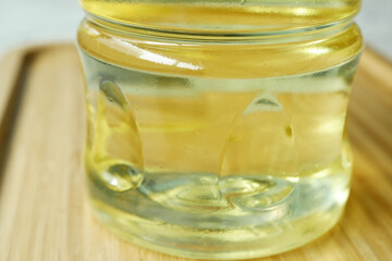 yellow sunflower oil bottle on table 
