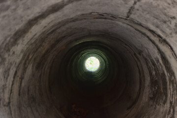 Concrete culvert, inside view. One-point perspective - obrazy, fototapety, plakaty