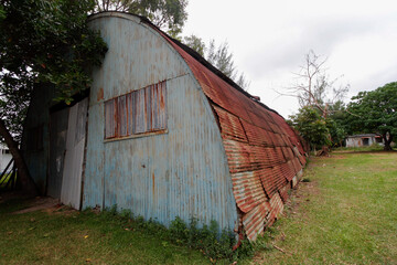 Old american army quonset hut rusting in Luganville, Espiritu Santo Island, Vanuatu