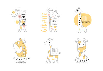 Obraz na płótnie Canvas Cute Giraffe Original Design Logo Template Collection with Wild African Animal Vector Set