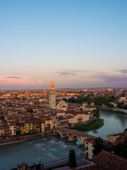 sunrise in the old town of verona, italy with beautiful golden colors