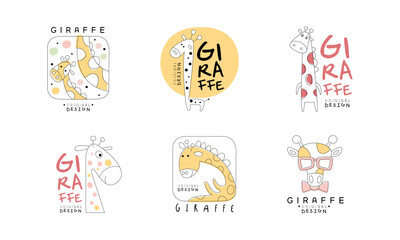 Cute Giraffe Original Design Logo Template Collection with Wild African Animal Vector Set