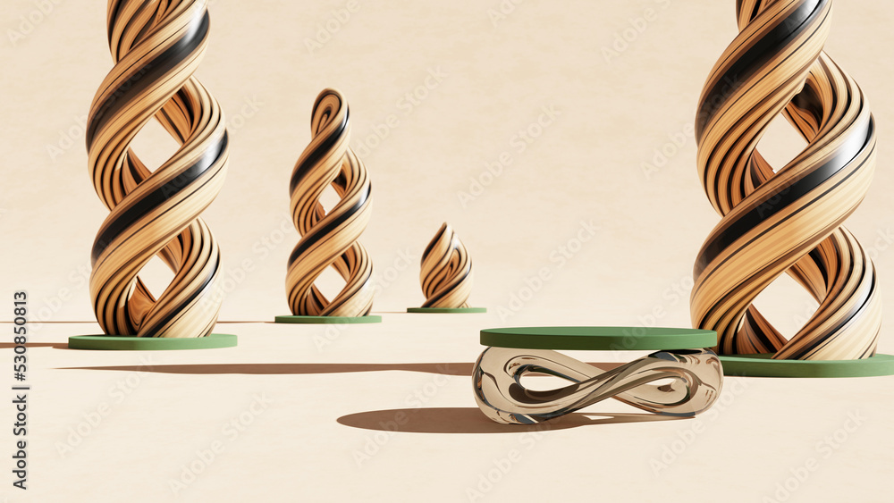 Poster abstract realistic 3d light brown green cylinder pedestal podium minimal scene for product display p