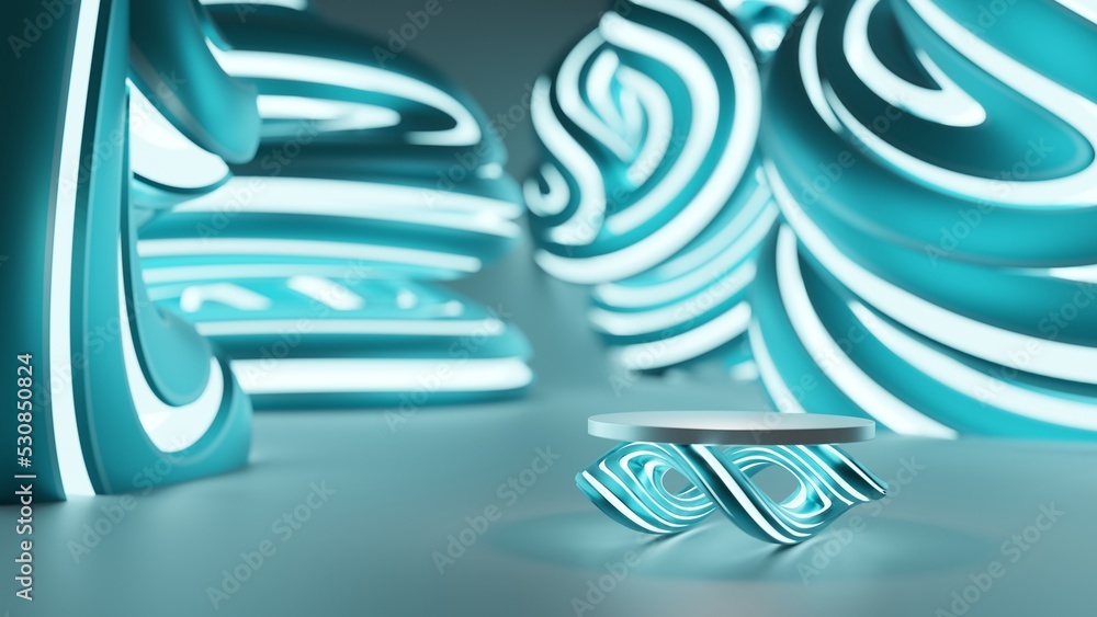 Poster Abstract realistic 3D neon light cylinder pedestal podium Minimal scene for product display presentation blue background for any product and mock up presentation csi-fi  infinity symbol